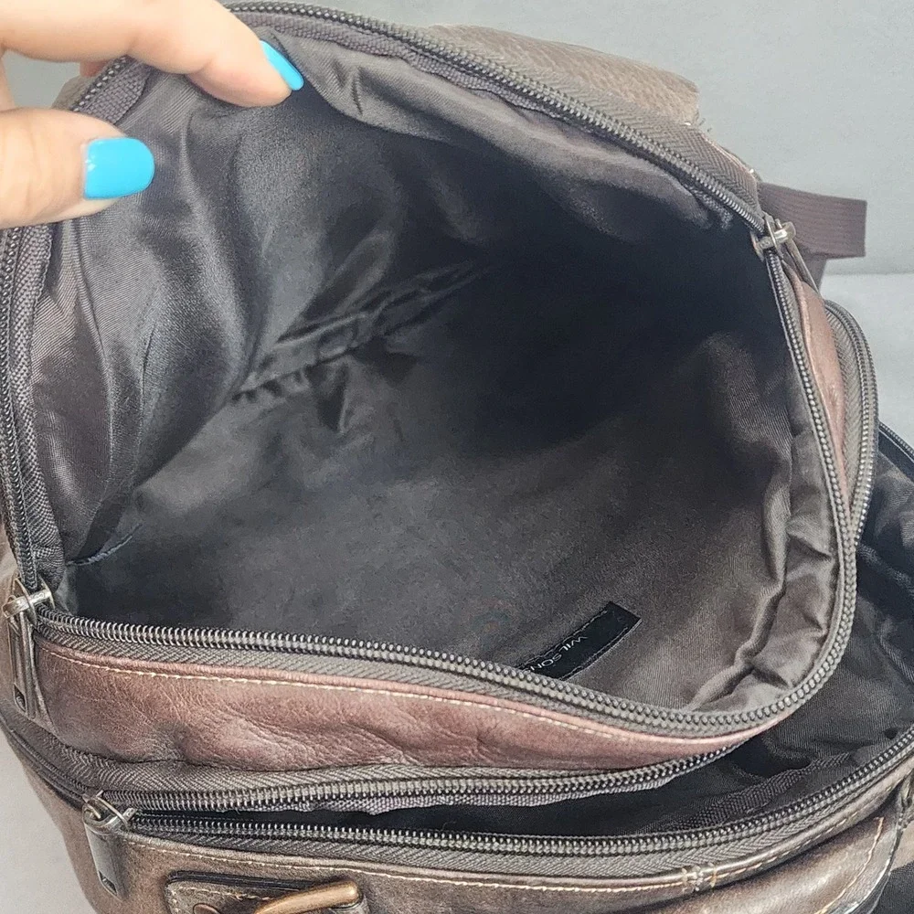 Wilsons Leather Backpack Brown Multi Pocket Laptop Travel Bag Mens OS